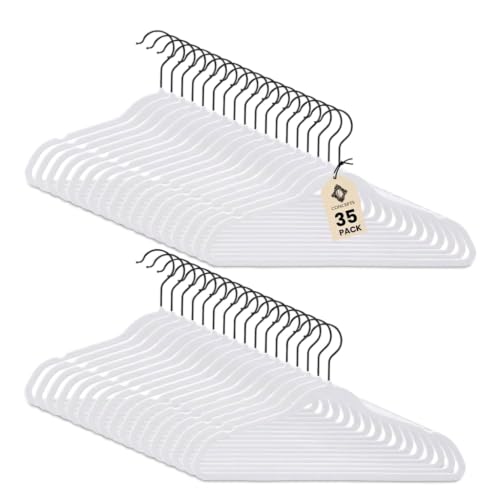 CONCEPTS 35 Pack White with Black Hook Kids Velvet Hangers – Non-Slip Kids Clothes Hangers for Toddler, & Newborn,Small Space-Saving Nursery Closet Organizer for Baby Shirts,Pants & Outfits