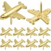 CONGARTENO Metal Push Pins Decorative Thumb Tacks 24pcs Airplane Shaped Made of Sturdy Steel with Golden Finish, Multipurpose Use for Bulletin Boards for School and Home Office