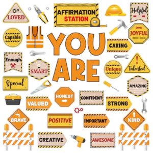 Construction Bulletin Board Decoration Sets Construction Affirmation Station Bulletin Board Set Inspirational Motivitional Paper Cutouts for Back to School Classroom Office Wall Decor