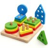 Coogam Wooden Sorting Stacking Montessori Toys, Shape Color Recognition Blocks Matching Puzzle, Fine Motor Skill Educational Preschool Learning Board Game Gift for Kids