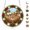 Cookie Baking Acrylic Suncatcher Puzzle Stained Glass Style Window Hanging, Cookbook Dough and Gingerbread Scene with Poinsettia Border, Baker Gift for Women, Christmas Tree Ornament