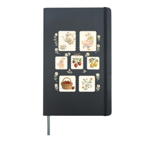 Coquette Goose Cottagecore Floral Gardening Farmer Womens Hardcover Journal, Black