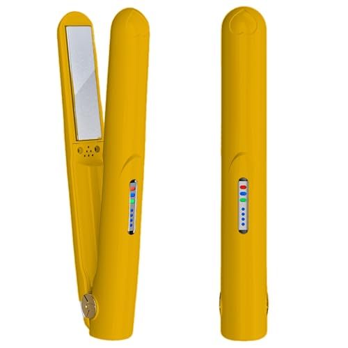 Cordless Hair Straightener and Curler 2 in 1 Ceramic Flat Iron Mini Cordless Portable Travel Hot Tools Straight Curl for Women Men USB Rechargeable with Pouch(white1996)