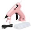 Cordless Rechargeable Hot Glue Gun, Mini 2000mAh Battery Glue Gun with 1–2 Min Preheat, 50 Min Runtime, 8–12W, Fits 7mm Glue Sticks, Pink Craft Glue Gun with 20 Sticks and Charging Cable