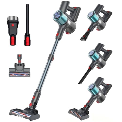Cordless Vacuum Cleaner, Stick Vacuum for Pet Hair & Hardwood Floor, Self-Standing Rechargeable Vacuum with Smart LED Display, Lightweight Battery Powered Vacuum for Home, Dorm, & Dog Hair-Soft Blue