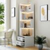 Corner Bookcase,L-Shaped Bookshelf |Display Cabinet|with Storage (White①)