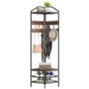 Corner Hall Tree, 4-Tier Coat Rack with 8 Hooks and Shoe Storage, Brown