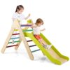 COSTWAY Climbing Triangle with Slide, Wooden Climbing Frame, Rung Triangle for Sliding and Climbing, for Children from 1 Years (Green)