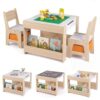 Costzon 4 in 1 Kids Table and Chairs with Building Blocks (Natural)