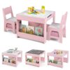 Costzon 4 in 1 Kids Table and Chairs with Building Blocks (Pink)