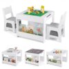Costzon 4 in 1 Kids Table and Chairs with Building Blocks (White)