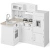 Costzon Corner Kids Kitchen Playset, 8-in-1 Wooden Toy Kitchen Set with Realistic Microwave, Oven, Stove, Refrigerator, Range Hood, Pretend Play Kitchen for Toddlers Boys Girls
