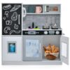 Costzon Kids Kitchen Playset, Wooden Pretend Cooking Toy Set w/Realistic Sound, Large Blackboard, Telephone, Microwave, Ice Maker, Dishwasher, Oven, Storage Space, Play Kitchen for Kids Ages 3+ (Grey)