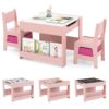 Costzon Kids Table and Chairs, 4 in 1 Toddler Table Set with Bookshelf-Pink
