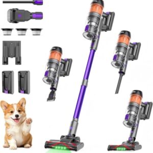 COTIAR Cordless Vacuum Cleaner, 500W 40KPa 120Mins Vacuum Cleaners for Home, Anti-Tangle Rechargeable Vacuum Wireless Vacumm with Green Light for Pet Hair/Carpet/Hardwood Floor, Purple