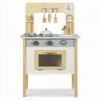 CoudarTitie Wooden Play Kitchen Set with Countertop Upper Shelf and Lower Storage Cabinet for Pretend Cooking Play, White, Style to 2