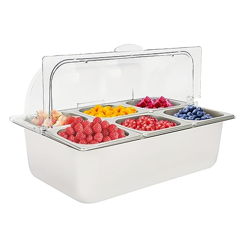 Countertop Ice Food Serving Display Container with Clear Roll Top Cover, Buffet Cold Serving Cooler Platter, Cooling Food Dishes Display Plate Case for Seafood Fruit Party Buffet Tray