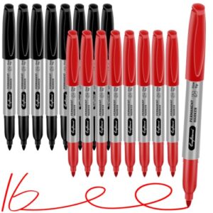 craftinova Fine Point Assorted Colors Permanent Markers Set, Works on Paper, Plastic, Metal, etc., for Adults, Artist, Teacher, Kids, Black, Red, 16 Count