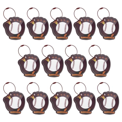 CRAFTYMELODY 14Pcs Baseball Keychain 78mm/3.07Inch Long Baseball Luggage Tags Personalized PVC Baseballs Name Tag Labels with Metal Ring for Suitcases Bags Team Gift Party DIY Supplies