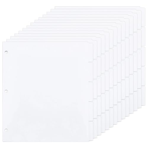 CRAFTYMELODY 40Pcs Binder Dividers for 3 Ring Binders White 1/5 Cut Tabs Letter Size Blank Write On Page Dividers with 5 Big Tabs for School Office Home Standard 3 Ring Binder File Organization