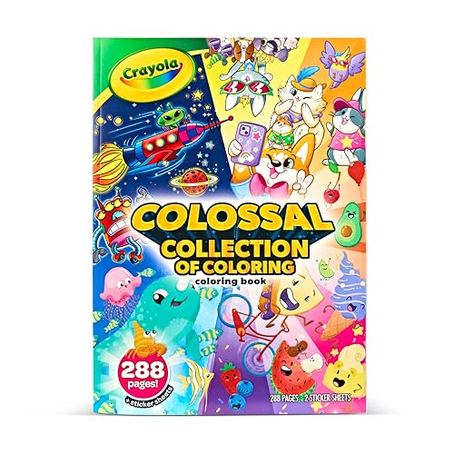 Crayola Colossal Collection of Coloring, 288 Coloring Book Pages, 2 Sticker Sheets, Coloring Book for Kids & Adults, Toddler Travel Activity, 3+