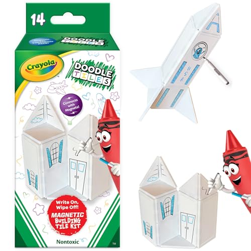 CreateOn Crayola Doodle Magnetic Tiles, Building Set for Kids, Magnetic Building Toys for Kids, STEM Travel Toys for Boys and Girls Ages 3+, 14-Piece Set (Doodle)