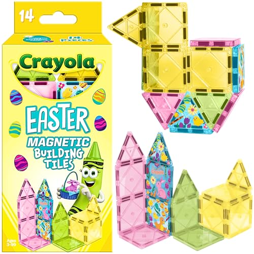 CreateOn Crayola Easter Magnetic Tile Set - STEM & Montessori Building & Educational Toys for Kids, Easter Basket Stuffer Toys for Boys and Girls Ages 3+, 14-Piece Set