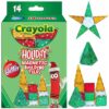 CreateOn Crayola Holiday Glitter Magnetic Tiles, Building Set for Kids, Magnetic Building Toys for Kids, STEM Travel Toys for Boys and Girls Ages 3+, 14-Piece Set (Holiday Glitter)