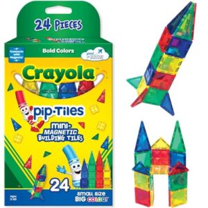 CreateOn Crayola Mini Magnetic PIP-Tiles, Bold Colors - Building Set for Kids, Magnetic Building Toys for Kids, STEM Travel Toys for Boys and Girls Ages 3+, 24-Piece Set (Bold)