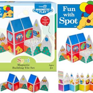 CreateOn Fun with Spot Magnetic Tiles, Building Set for Kids, Magnetic Tiles, Kids’ Building Toys, STEM Toys for Boys and Girls Ages 3+, 24-Piece Set (Fun with Spot)