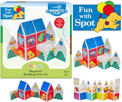 CreateOn Fun with Spot Magnetic Tiles, Building Set for Kids, Magnetic Tiles, Kids’ Building Toys, STEM Toys for Boys and Girls Ages 3+, 24-Piece Set (Fun with Spot)
