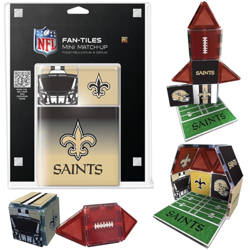 CreateOn New Orleans Saints NFL Fan-Tiles Magnetic Match-Up Tiles | 17-Piece Building Set for Kids & Adults | Officially Licensed NFL Team Collectibles | Build, Play & Display (All 32 Teams Available)