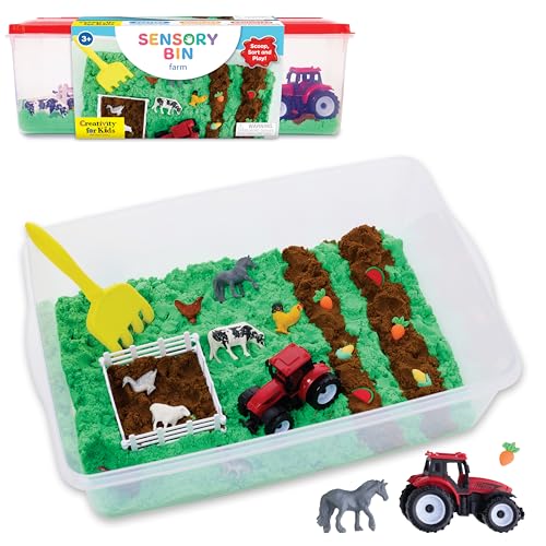 Creativity for Kids Sensory Bin: Farm | Calming, Screen-Free Play with Sand, Animals & Tools | Summer Activities for Toddlers | Back to School Fun (Ages 3+)