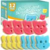 Creatyi 12 PCS Scrub Sponges Cleaning Sponges Dual-Sided Temperature Controlled Sponges Strong Cleaning Power for Kitchens, Bathrooms, Dining Tables and Chairs, Countertops