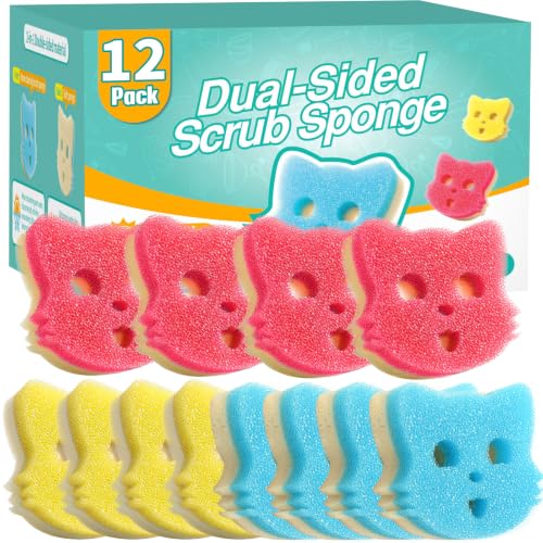 Creatyi 12 PCS Scrub Sponges Cleaning Sponges Dual-Sided Temperature Controlled Sponges Strong Cleaning Power for Kitchens, Bathrooms, Dining Tables and Chairs, Countertops