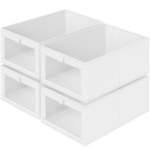 Criusia 4 Pack Closet Organizers and Storage, Large Linen Closet Baskets for Organization, Foldable Storage Containers for Towels, Clothing, Jeans, Books, Shelves, White