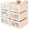 Criusia 6 Pack Foldable Linen Storage Bins, Fabric Closet Organizer Bins for Shelves, Clothes, Toys and Blankets, Beige