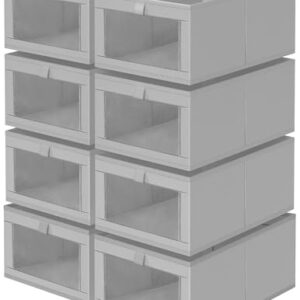 Criusia 8 Pack Linen Closet Organizers and Storage, Large Linen Closet Baskets for Organization, Foldable Storage Containers for Toys, Clothing, Towels, Jeans, Books, Shelves, Grey