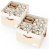 Criusia Shoe Organizer for Closet, 2 Pack Foldable Shoe Storage Organizer Box Bin with Adjustable Dividers and Clear Cover, Closet Shoe Storage for Sneakers Sandals Boots, Fit 16-32 Pairs, Beige