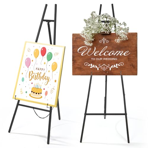 CroBlissful Black 50" Easel Stand for Wedding Sign Adjustable 3Tier Height Display Easel with Chain Heavy Duty Floor Tripod for Welcome Wedding Sign Painting Canvas Baby Shower Party Poster (Metal)