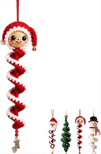 Crochet Snowman Spiral Oranment DIY Kit, 3D Christmas Hanging Ornament,Santa Tree Elf Spiral Wind Spinner Hanging Ornament DIY Crochet Set, with Yarn, Crochet Hook, Beginner-Friendly