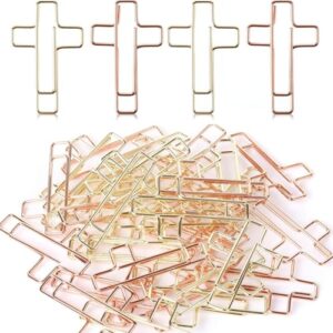 Cross Paper Clips - 20 Pack (Gold & Rose Gold) Bible & Journal Clips - Journaling Bookmarks Paperclips for Office School Home Use - Also Perfect for Bible Study and Christian Journaling Supplies