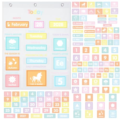 Crtiin 142 Pcs Pastel Daily Morning Board White Circle Time Calendar Week Month Year Weather Seasons Positive Affirmations Letter Number for Homeschool Preschool Activities
