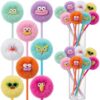 Crtiin 24 Pcs Cute Pom Pom Pens Funny Fuzzy Plush Pens with Cartoon Face Novelty Plush Fluffy Pen Black Ink School Stationery Office Supplies Birthday Party Favors Bag Fillers