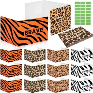 Crtiin 24 Pcs Modern Animal Print Desk Privacy Boards, Classroom Divider with Matte Lamination & 24 Labels, 4 Safari Styles (Brave, Unique, Dream, Focus) Privacy Boards for School Testing, Sel Corner