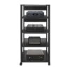 CRYBY 5-Tier AV Media Stand, Adjustable Audio Rack Tower Stereo Cabinet with 4 Lockable Universal Wheels, 88.18-110.23lbs Capacity Stereo Components Rack for Living Rooms, Offices, Recording Studios