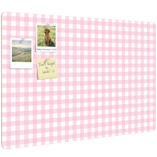 CrystalSylara Felt Bulletin Board, 24" x 15.7" Decorative Felt Pin Board, Foldable Photo Display with Pushpins, Wall Vision Cork Boards Alternative for Home Bedroom Office Dorm (Pink Plaid)