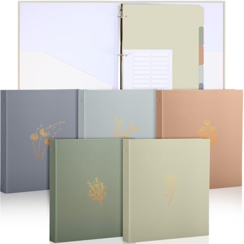 Ctosree 5 Sets 1 Inch Heavy Duty 3 Ring Binder with 2 Pockets with 5 Tab Dividers 8.5 x 11 Inch Plastic Film and File Folder Labels for Letter Size Paper Office Home Supplies (Fresh Color)