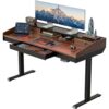 CubiCubi 55 Inch One-Piece Standing Desk with 3 Wood Drawers, Black Walnut