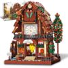 Cuckoo Clock House Building Set with Real Working Clock & Rotating Waterwheel, 2062 PCS Mechanical Cottage Building Toys Compatible with Lego, Christmas Birthday Gift for Adults Teens Boys Age 8-12